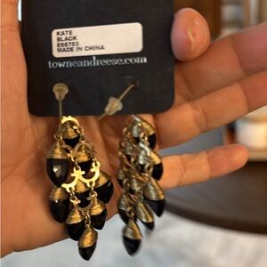Towne & Reese Black and Gold Dangle Earrings